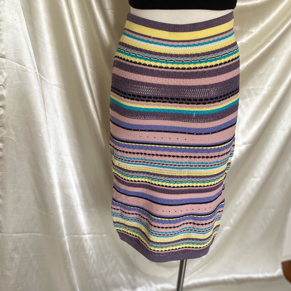 Multi Color Stripe Midi High Waist Skirt - Picture 4 of 6